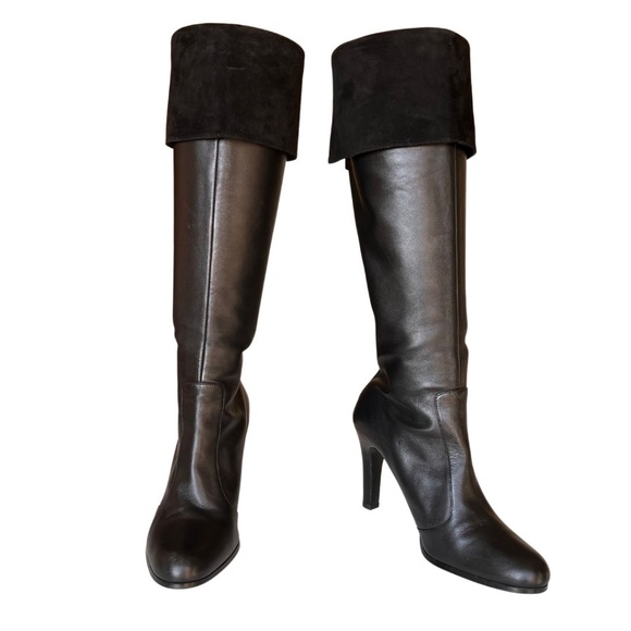 Ralph Lauren Beatrice Black Nappa Leather/Suede Knee High Boots With Box… - Picture 3 of 8